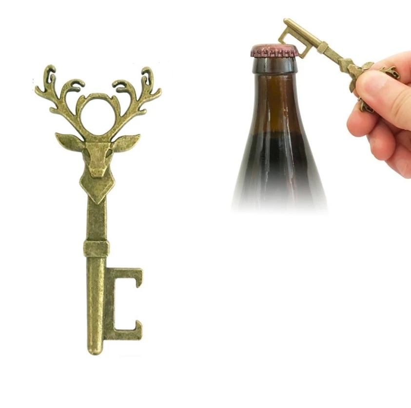 Christmas Deer Head Beer Bottle Opener Keychain Zinc Alloy Vintage Key Ring Pendant Bottle Opener for Festival Bar Tool ni730