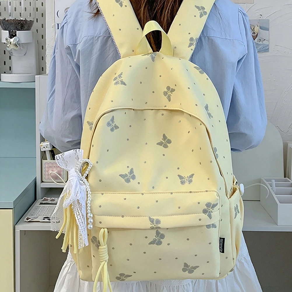 Women Backpack,Schoolbag Girls Butterflies Print Aesthetic Backpack High School Student Large Capacity Backpack(No Pendant)