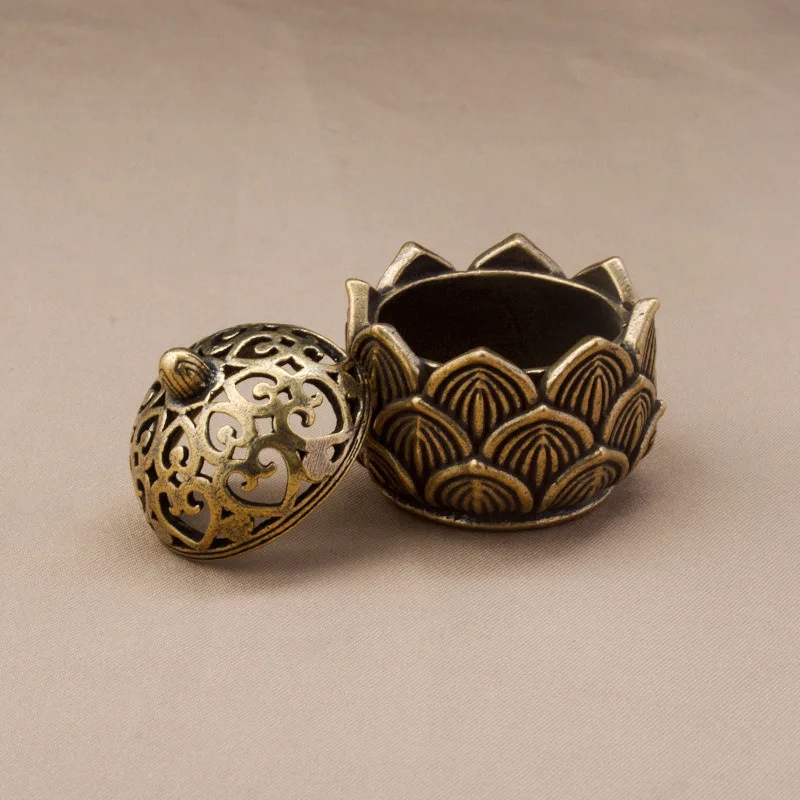 1Pc Decorative Incense Burner Retro Copper Small Lotus Incenser Holder Censer Desktop Ornament For Shop Office Home