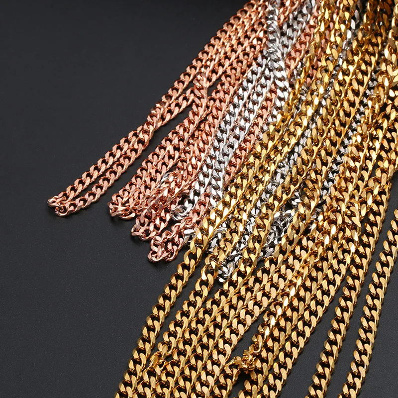 Width 3mm Stainless Steel Gold Rope Chain Necklace 316L Stainless Steel Cuban Link Chain Necklace link Chain Jewelry Accessories