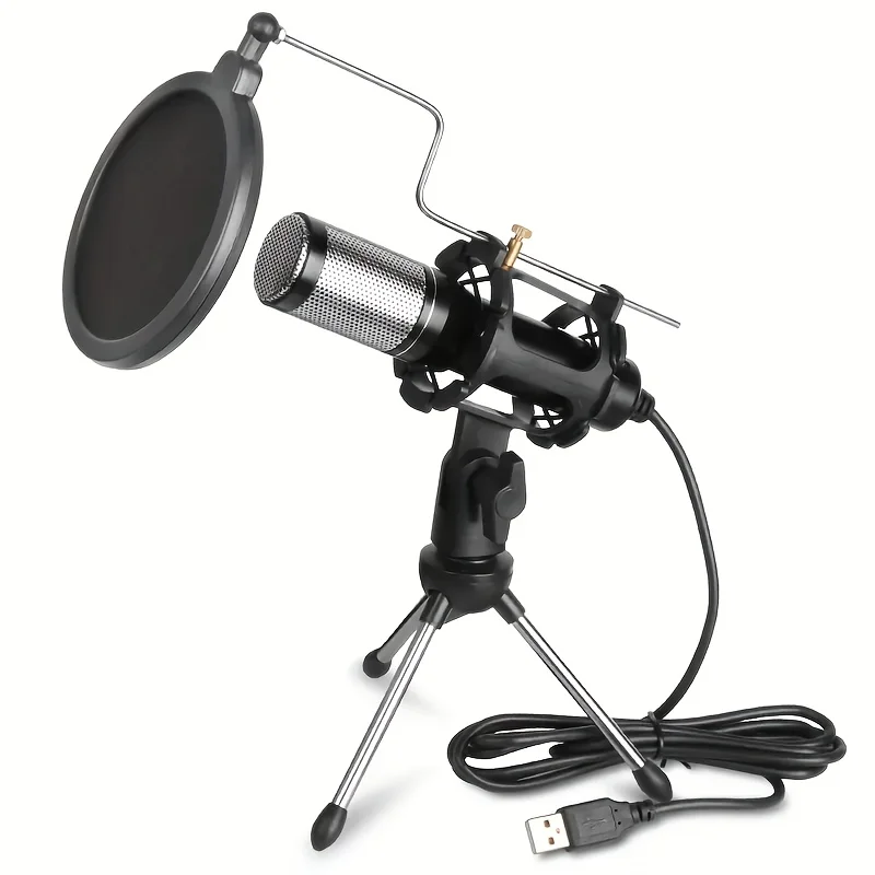 USB Microphone with Pop Filter and Tripod Stand Cardioid Condenser PC Gaming Mic Plug & Play for Streaming Podcasting Recording