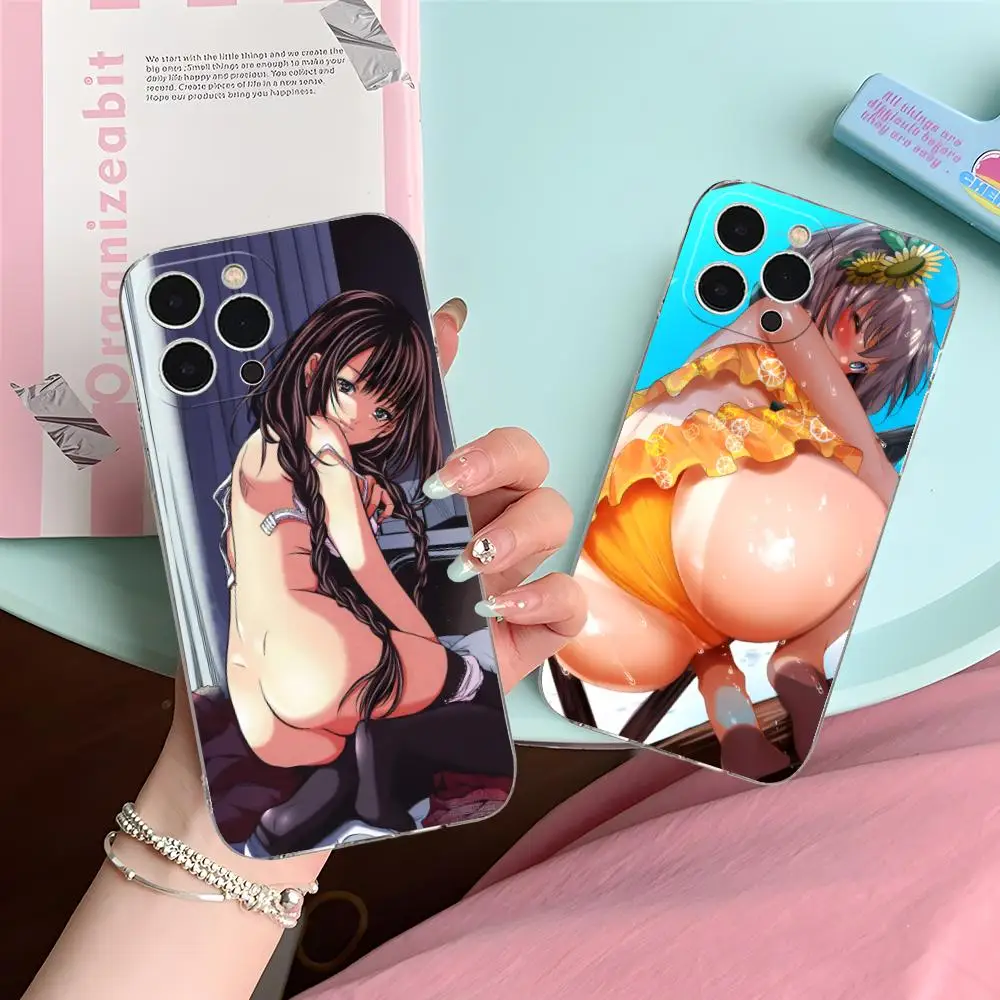 أنيمي Waifu هنتاي قضية الهاتف المحمول آيفون 16 15 14 13 12 11 X XR XS 8 6 Pro Max Plus غطاء حماية صغير واضح اللون