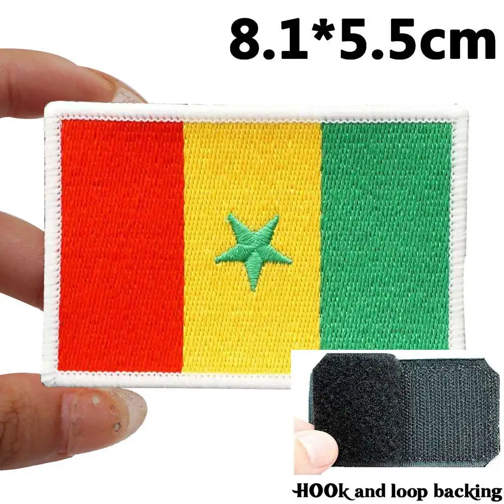 Africa Senegal flag   Badge Embroidered Applique Sewing Label punk biker Patches with hook backing