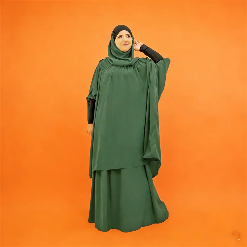 

Burqa Caftan Hooded Khimar Women Full Cover Muslim Traditional Clothing Ramadan Eid Abaya Kaftan Prayer Dress Tops Skirt Set