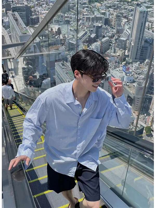 

Retro Long Sleeve Casual Shirt for Men Spring Fashionable Student Brand Versatile American High Street Style Polyester Fiber