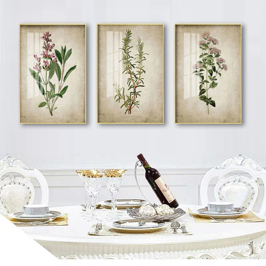 Cuadro de pared Retro, decoración artística para el hogar, póster e impresiones en lienzo de hierba Vintage, tomillo de salvia de romero oregano