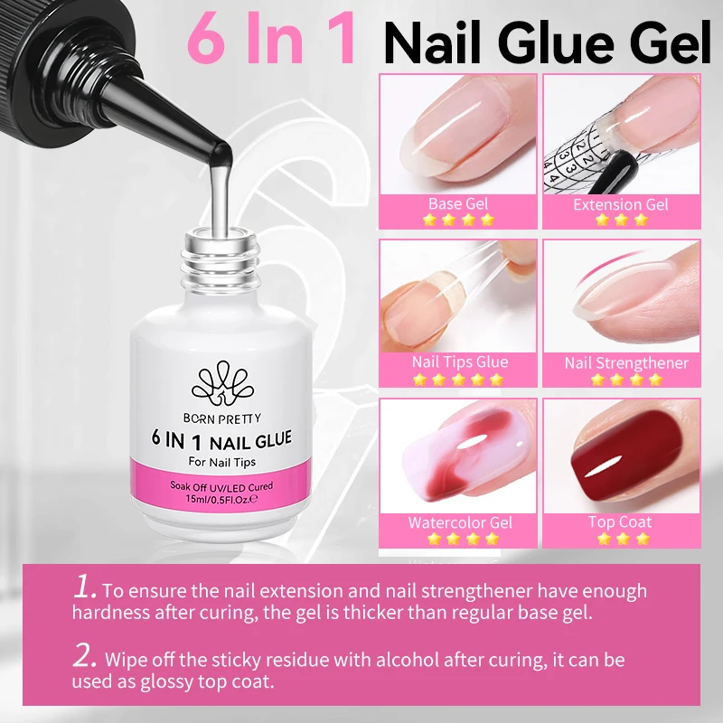 BORN PRETTY 100g 6 IN 1 Nagelklebegel für Acrylnägel, ablösbares Basisgel, Top Coat, UV-Verlängerungsnagelgel, Gel für künstliche Nagelspitzen – Detail 3