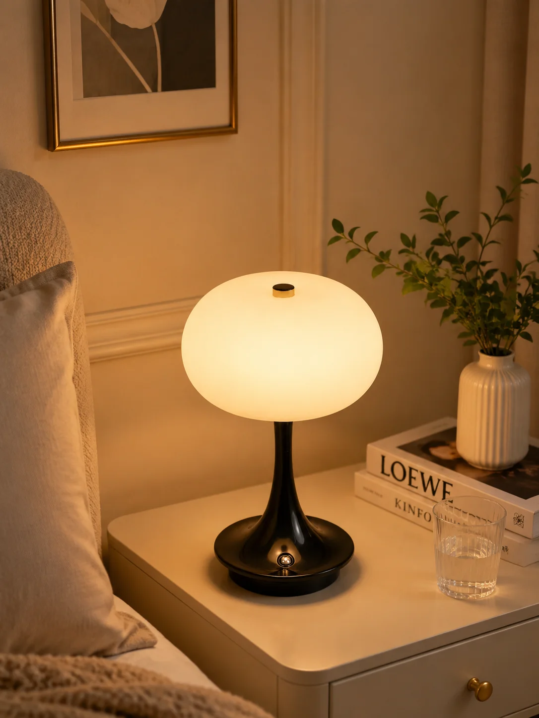 Modern Mushroom Table Lamp – Wireless Rechargeable LED Lamp with Touch Control Three-Color Lights Gift Choice