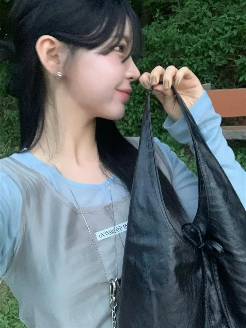 

Корейская сумка Iuencer, рекомендуемая мягкая сумка-тоут из искусственной кожи большой емкости с ремешком, сумка для подмышек, повседневный коврик для молодежи