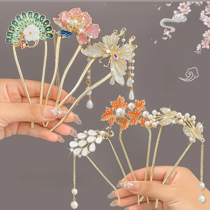 

Flower Shaped U-shaped Hairpin Women's Antique Style High-end Feeling Coiled Hair Artifact New Chinese Style Hairpin Headwear