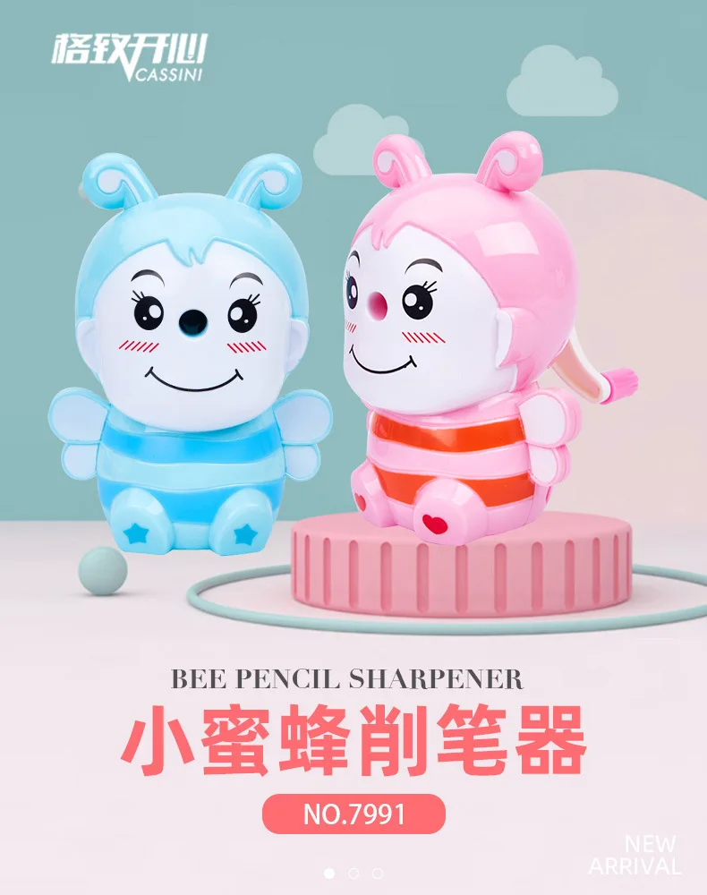 Pencil Sharpener for Kids Hand Shake Cartoon Bee Shaped Sharpener Handheld for Color Pencil Home Office School Supplies