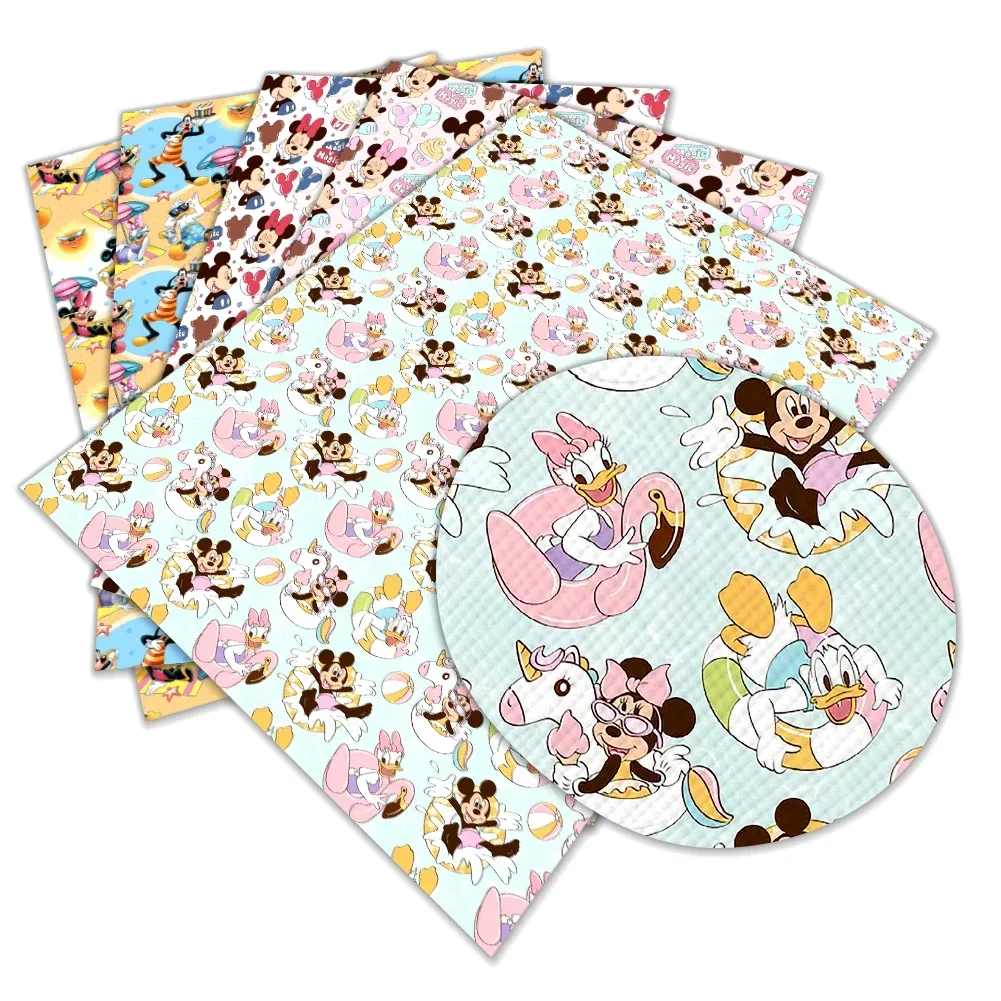 Disney Mickey Mouse Cute Pattern Printed Faux Leather Sheets Vinyl Sheets DIY Earring Hair Bow Crafts Leather 12*8 Inches