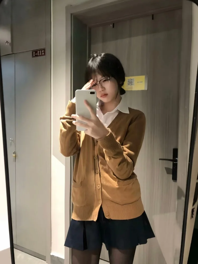 Japanese School orm Sle Women's Long Sve Knitted Cardigan Loose Top Jk orm Sweater Outerwear Soft Girl Autumn Wi...