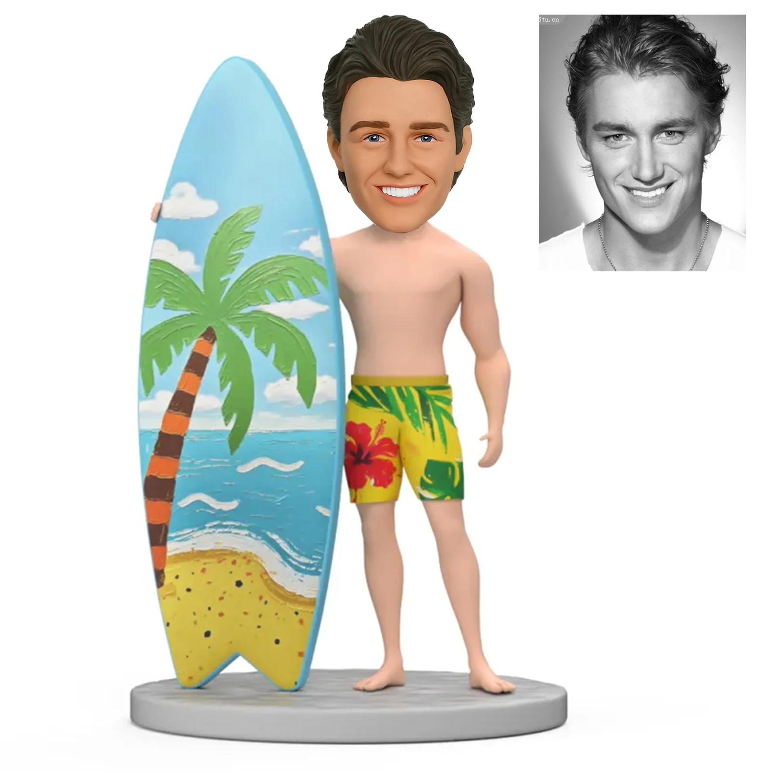 

Custom Bobbleheads Custom Hawaiian Man Surfing, Custom Personalized Unique Handmade Bobbleheads Figurine,Birthday Gifts, Act