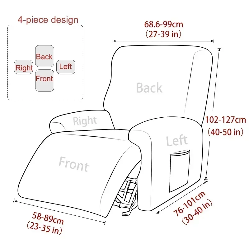 1/2/3 Seater Solid Color Elastic Recliner Sofa Cover Classic Style Chair Covers Removable Couch Armchair Slipcovers for Home