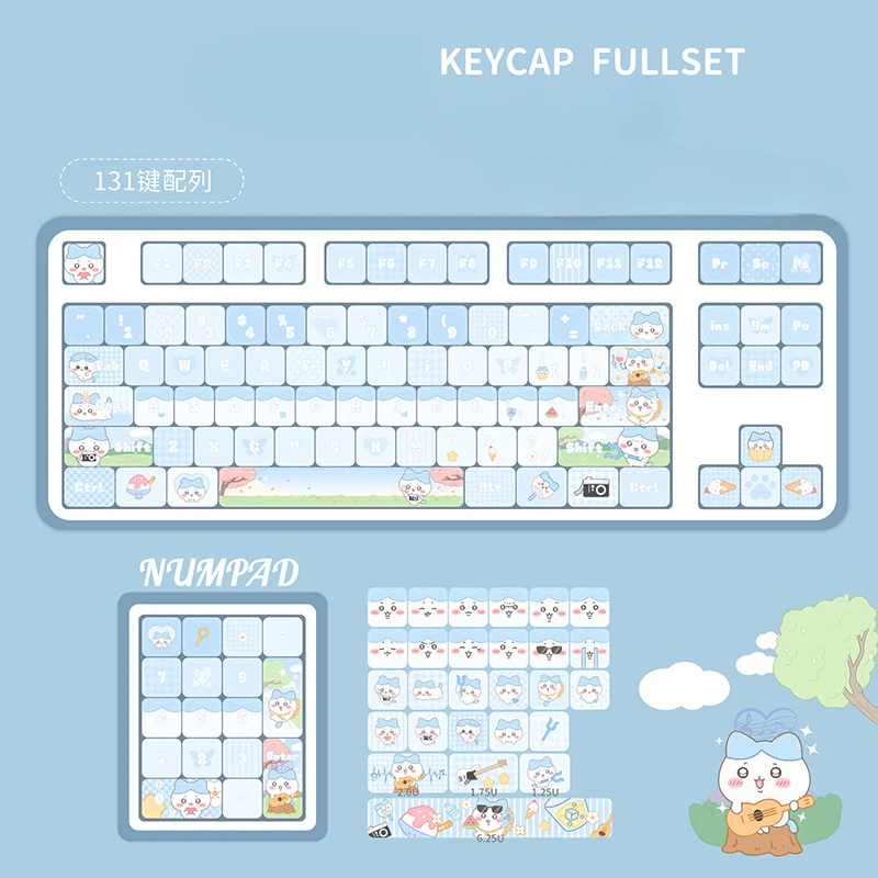 

Kawaii Cartoon Chiikawa Hachiware Keycap Set Cute Anime Blue Keycaps For Mechanical Material For Gamers And Fans