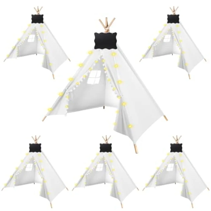 6 pacotes de tenda teepee para com luzes de corda de 10 pés, tenda teepee para jogos internos e externos para meninas e meninos, tendas dobráveis para aniversário