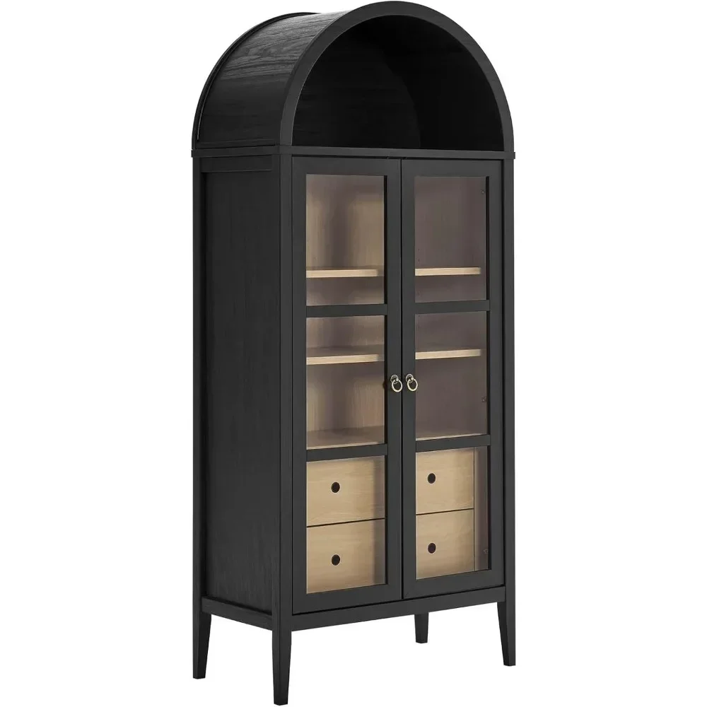 Nolan Tall Arched Storage Display Cabinet, Black Oak