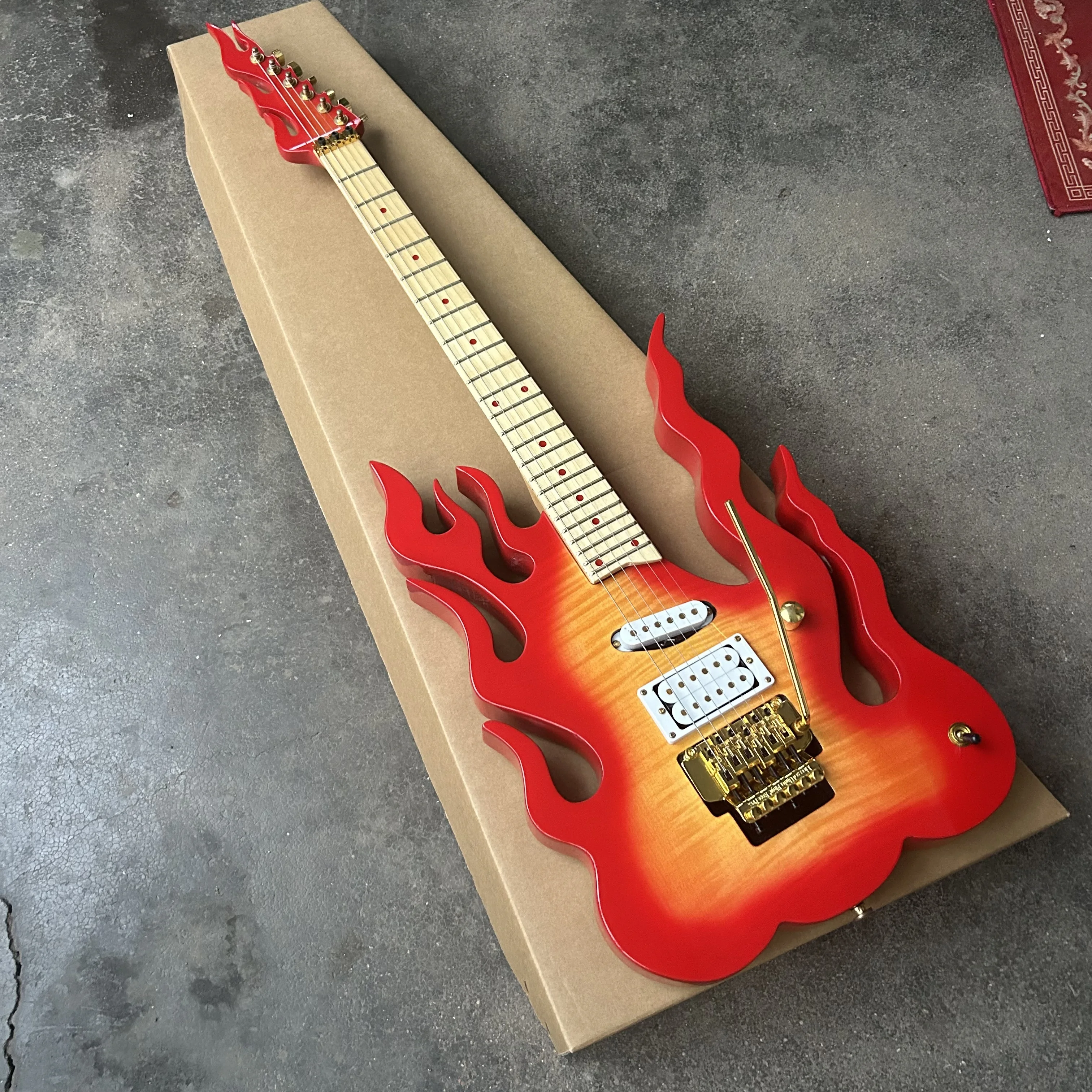 Inventory, new flame electric guitars, tiger patterned piano painted electric guitars, wholesale and retail