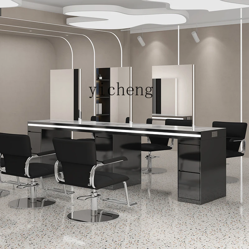 

LSL Salon Special Mirror Table Hair Salon Perm and Dye Table with Light Makeup Mirror with Cabinet Haircut Mirror