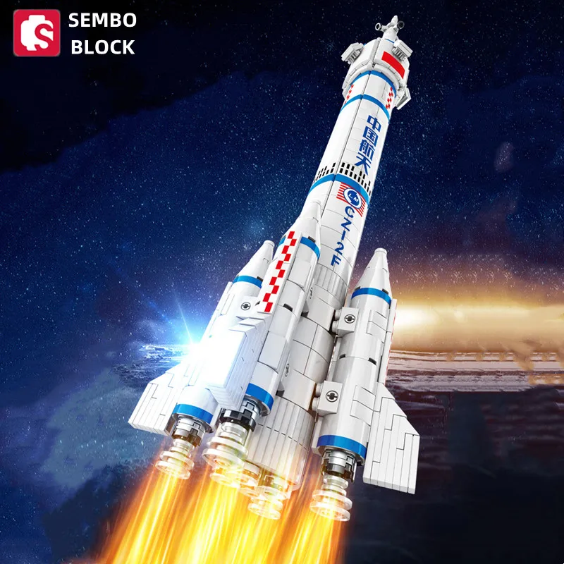 Genuine SEMBO BLOCK CZ-2F Brick Model Chinese Rocket Collection Ornaments Educational Assembly Toys Children's Room Decoration