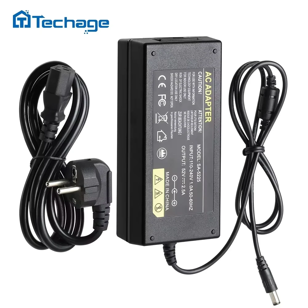 Zasilacz sieciowy Techage 52V 2.5A, ładowarka sieciowa AC 100-240V, zasilacz z wtyczką DC 5.41mm, wtyczka EU do systemów monitoringu CCTV POE NVR — 2