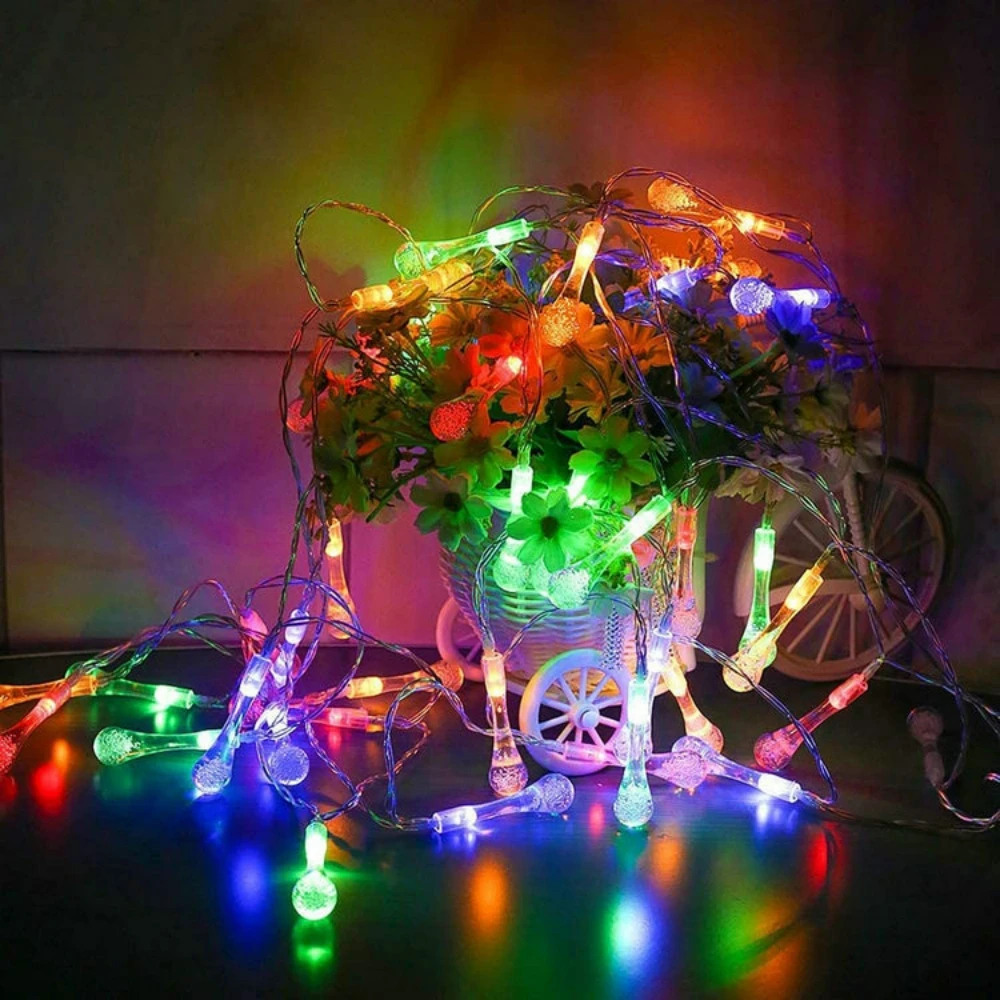 Raindrop LED Light String USB Battery Power 10M Waterproof Teardrop Fairy Lamp Lighting White Warm RGB EU Plug