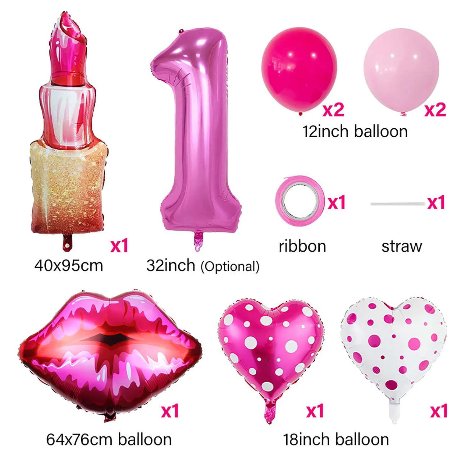 Lippenstift-Nummer, gepunktetes Herz, Aluminiumfolie, Ballon, 81,3 cm, rosarote Zahl, geeignet für Geburtstagsfeier, Jubiläumsdekoration – Detail 2