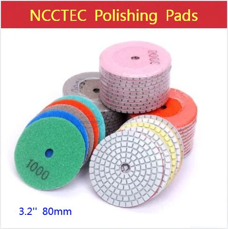 3.2'' Soft Wet Polishing Pad 80mm Concrete Marble Granite Quartz Tile Diamond Pads Grit 30#,50#,150#,300#,500#,1000#,2000#,3000#