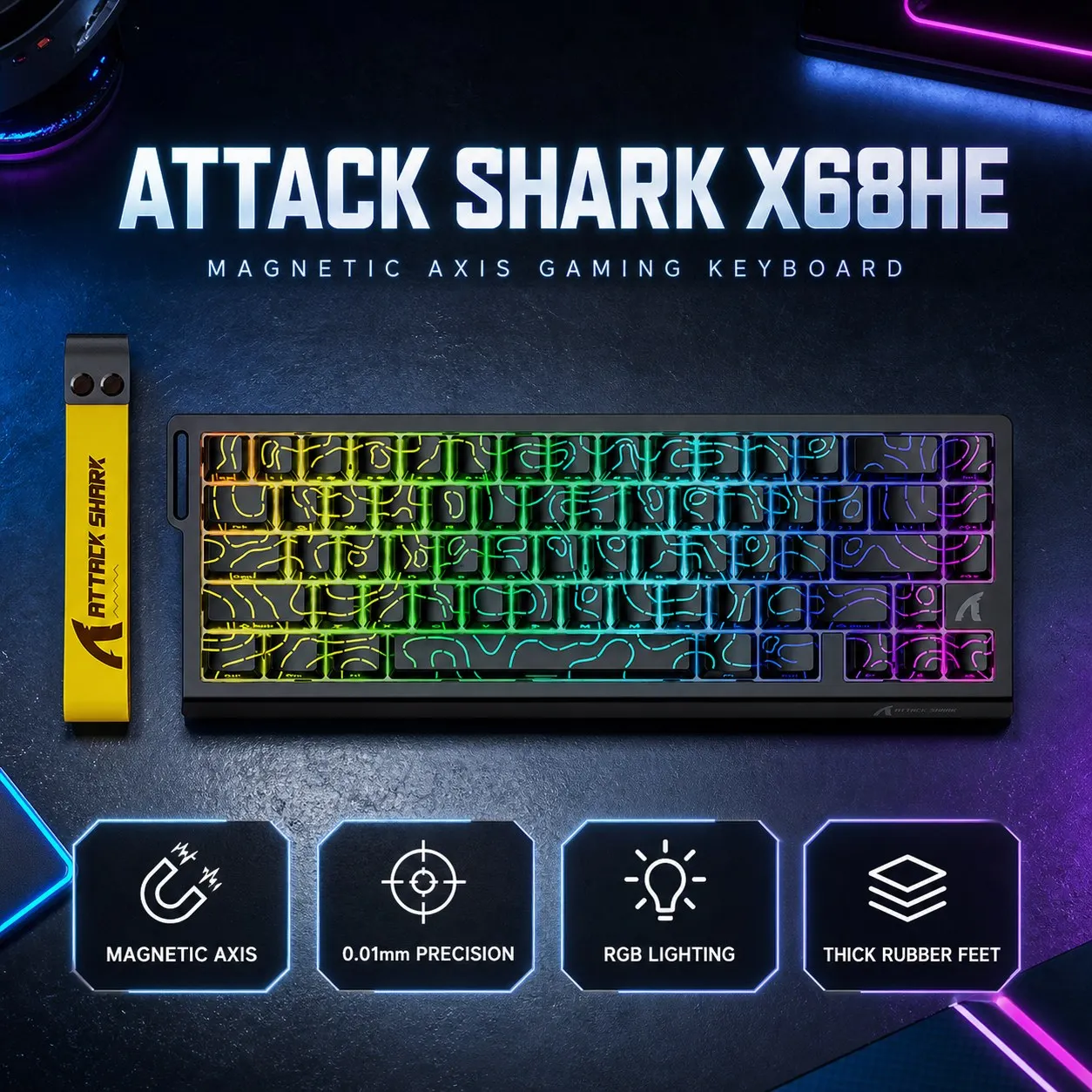ATTACK SHARK X68HE Keyboard, PBT double-shot, 8000Hz Polling, Baiyu magnetic switches, 655 +/- 10g (without cable) Weight