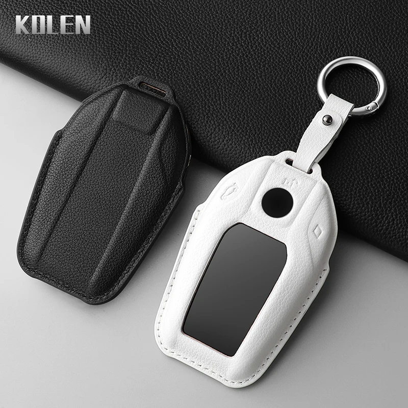 Funda de cuero para llave de coche, carcasa para BMW X3 G01 G31 X5 G05 X4 G02 G30 G32 I8 I12 I15 X7 M5X F20 G12 G11 5 7 Series, pantalla LED