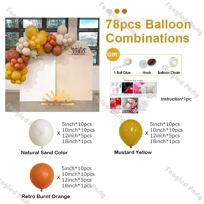 78pcs Sun Themed Balloon Garland Burnt Orange Yellow Globos Baby Shower Gender Reveal Kids Birthday Here Comes the Son Backdrop