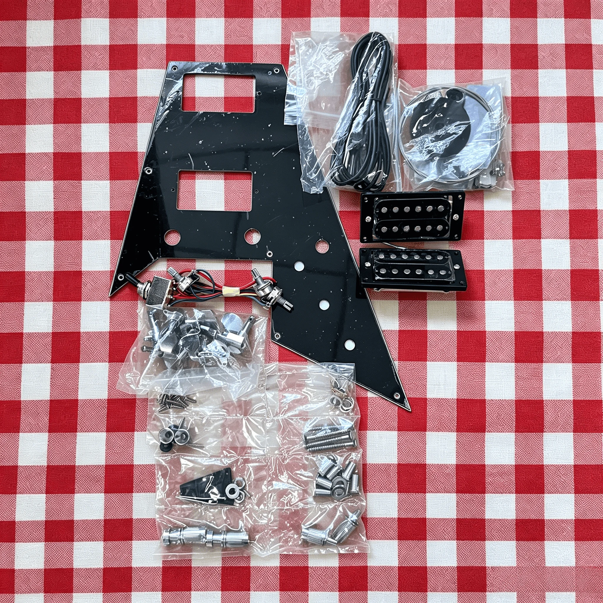 Flying V Unfinished DIY Electric Guitar Kit Mahogany Blank Body & Neck HH Humbuckers Black Pickguard Full Hardware Wiring Set view 4