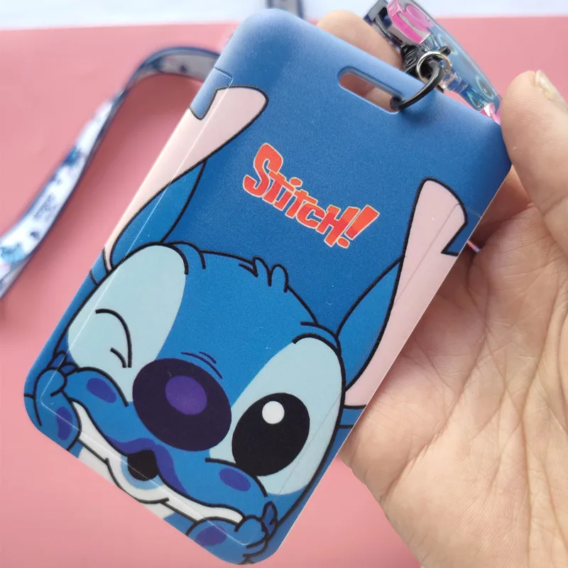 Relief Slide Cover Disney Stitch Retractable Clip Cartoon Badge Reel Cardholders Students Meal Bus Card Cover Case Wallets
