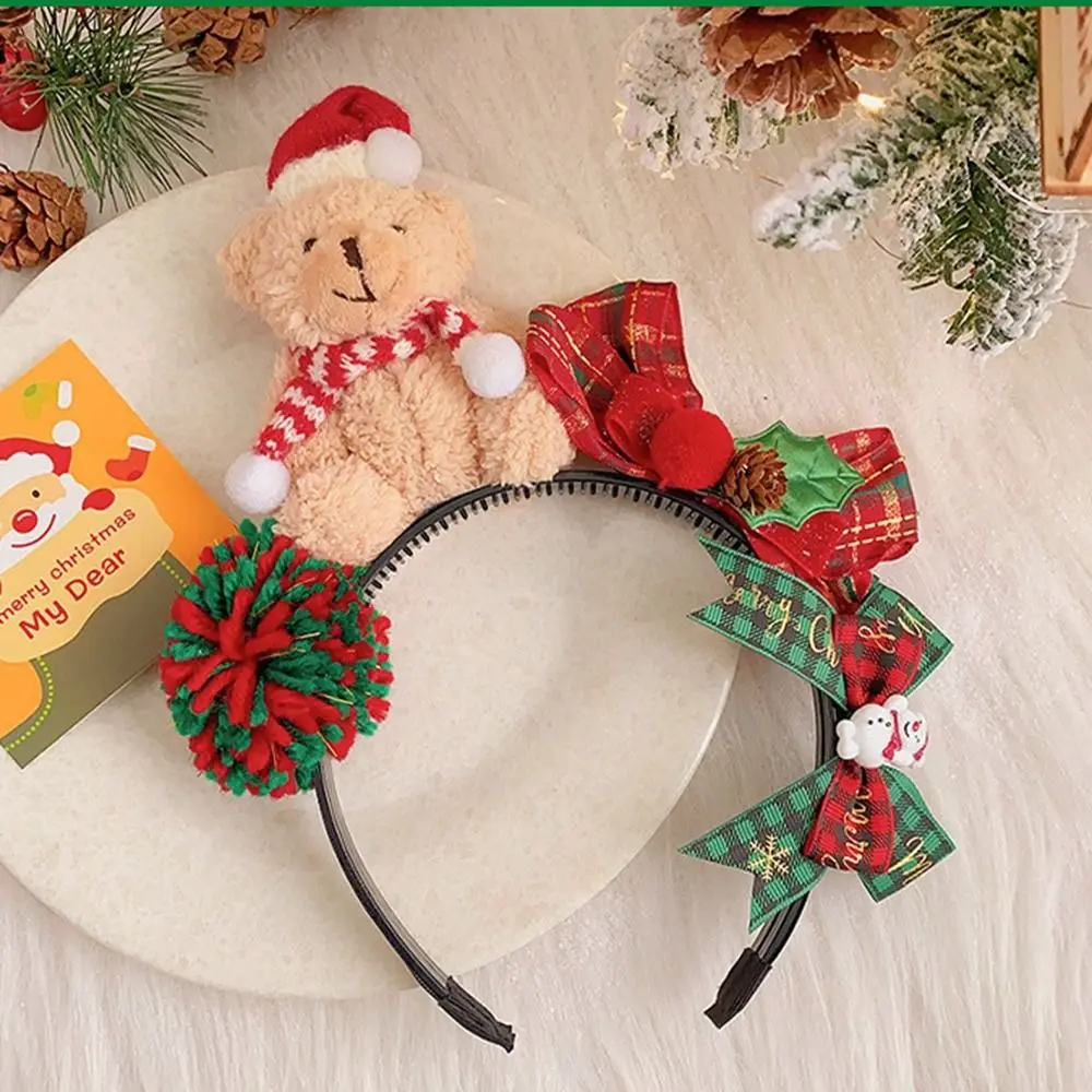 Decoração de natal bandana de natal santa elk cabelo hoop chifres bandana de cabelo de ano novo laço vermelho arco de pelúcia faixa de cabelo