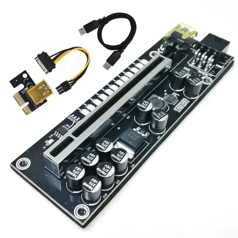 2022 New VER009S Plus PCI Express PCIE PCI-E Riser Card SATA 1X to 16X 6Pin Power 0.6M USB 3.0 Cable for Video Card