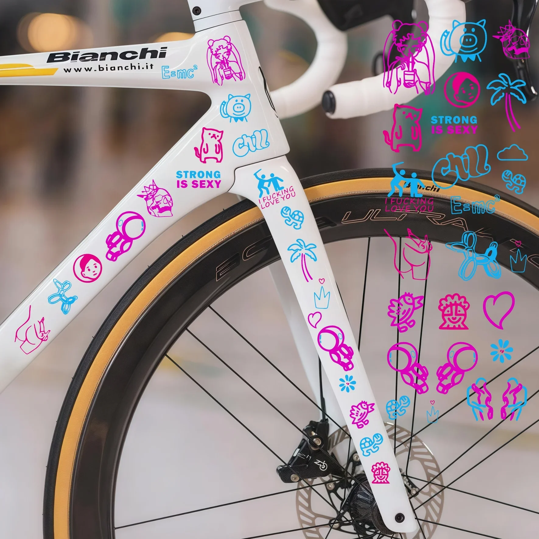 

1/2PCS Colorful Graffiti Bike Stickers Cartoon Reflective Waterproof Decals for Frame Top Tube DIY Cycling Decor