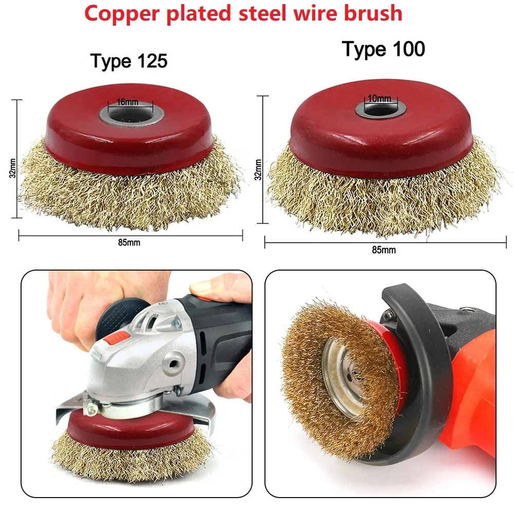 Angle Grinder Steel Wire Brush Grinding Derusting Deburring Polishing Cleaning Steel Wire Wheel Copper Plated Steel Wire Brush