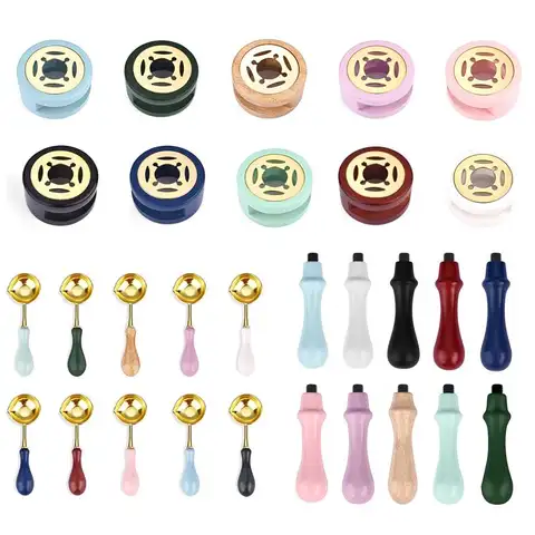 Bilashmart Wax Seal Stamp Set Lacquer Furnace Solid Wood Stove Fire Paint Seal Supplies Wax Spoon Sealing Wax Melting Pot Craft Supplies