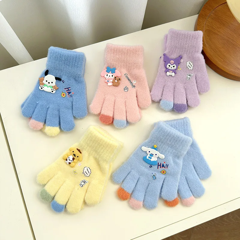 

Sanrio children's gloves Kawaii Anime winter cute warm cold thickened students baby writing full finger five finger cold gloves