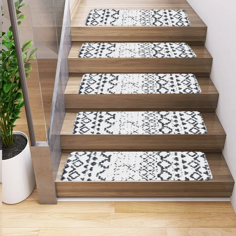 Multicolors Bohemian Patterns Floor Stair Stepping Mat 20X76CM Self-adhesive Anti-slip Stair Carpet Ethnic Geometric Persian Rug