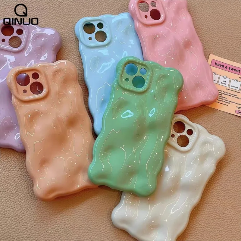 INS Cute 3D Bubble Wave Pattern Phone Case For iPhone 16 15 Plus 14 13 12 11 Pro Max 16promax 16pro Soft Shockproof Back Cover