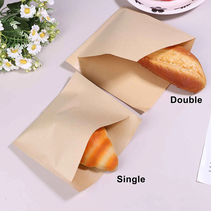 NEW 100Pcs Single/Double Opening Grease Resistant Paper Treat Bags Flat Greaseproof Brown For Cookie Snack Sandwich Popcorn
