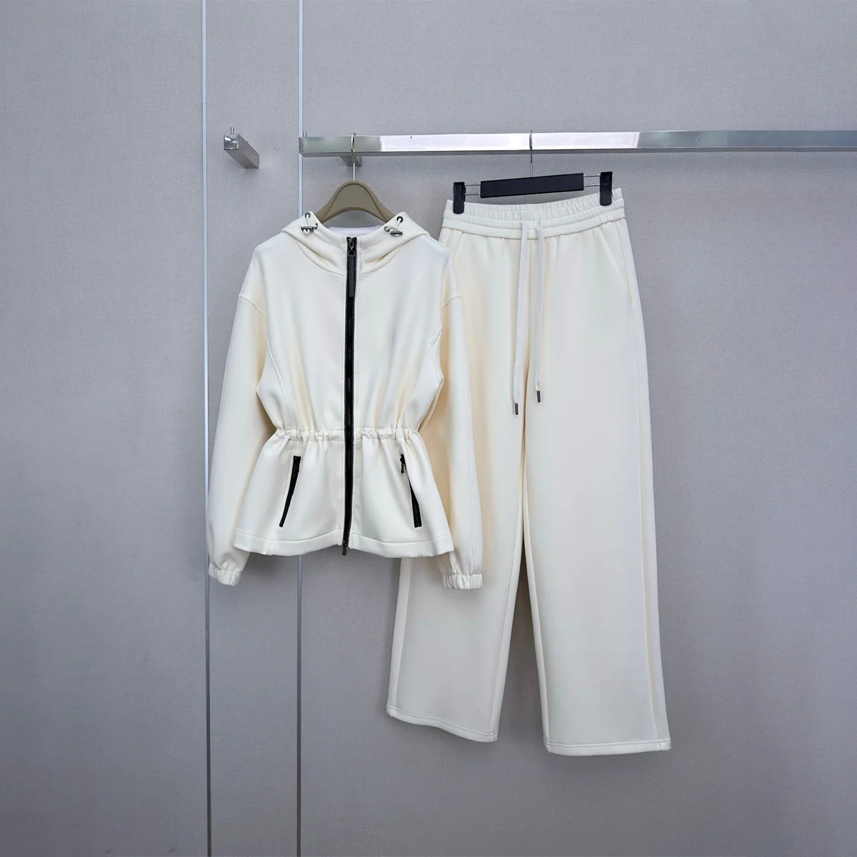 2026 High Quality Women's Drawstring Waist Hoodie High Waist Straight Leg Wide Leg Pants Two Piece Set261012174