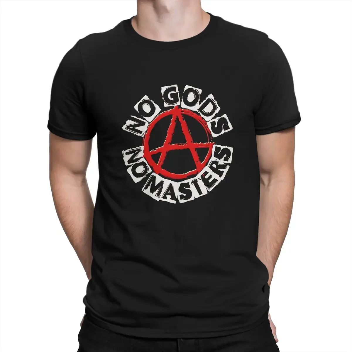 

Summer Polyester Clothes Harajuku T Shirt Anarchy Anarchist NO GODS NO MASTERS Tshirt Graphic Men Tops Vintage Grunge