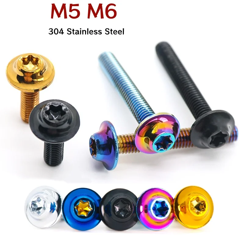 M5 M6 304 Stainless Steel With Burn Colourful Torx Flange Button Screw Torx Thick Screw For Motor Bike