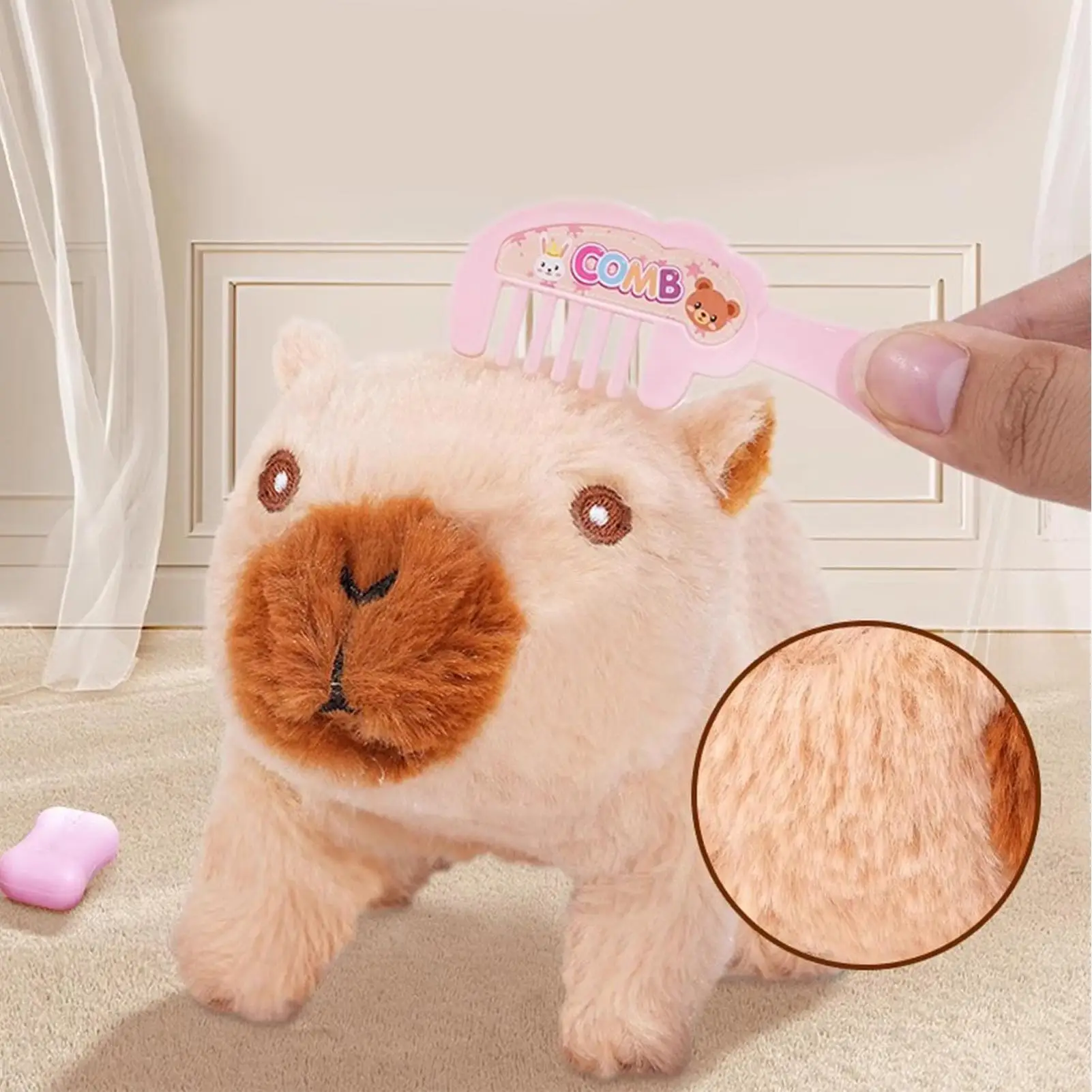 Interaktywna pluszowa zabawka kapybara chodząca, elektroniczna zabawka zwierzątko z dźwiękiem i światłem, uroczy pluszak na prezent dla dzieci.