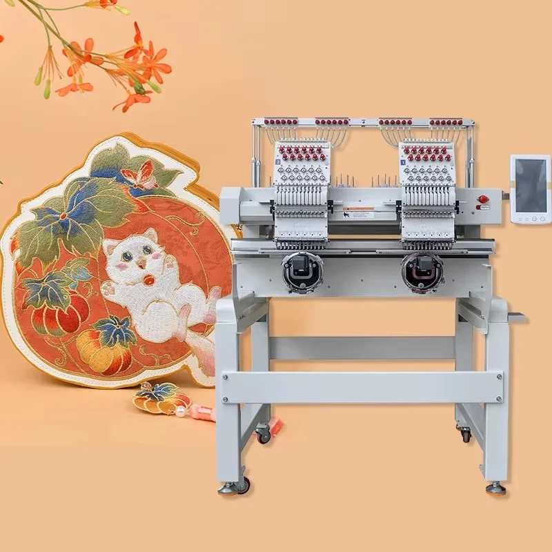 Machine à broder automatique informatisée à double tête 50*80cm, 12 aiguilles, haute efficacité, pour casquettes, vêtements et broderie plate, Nouveau modèle