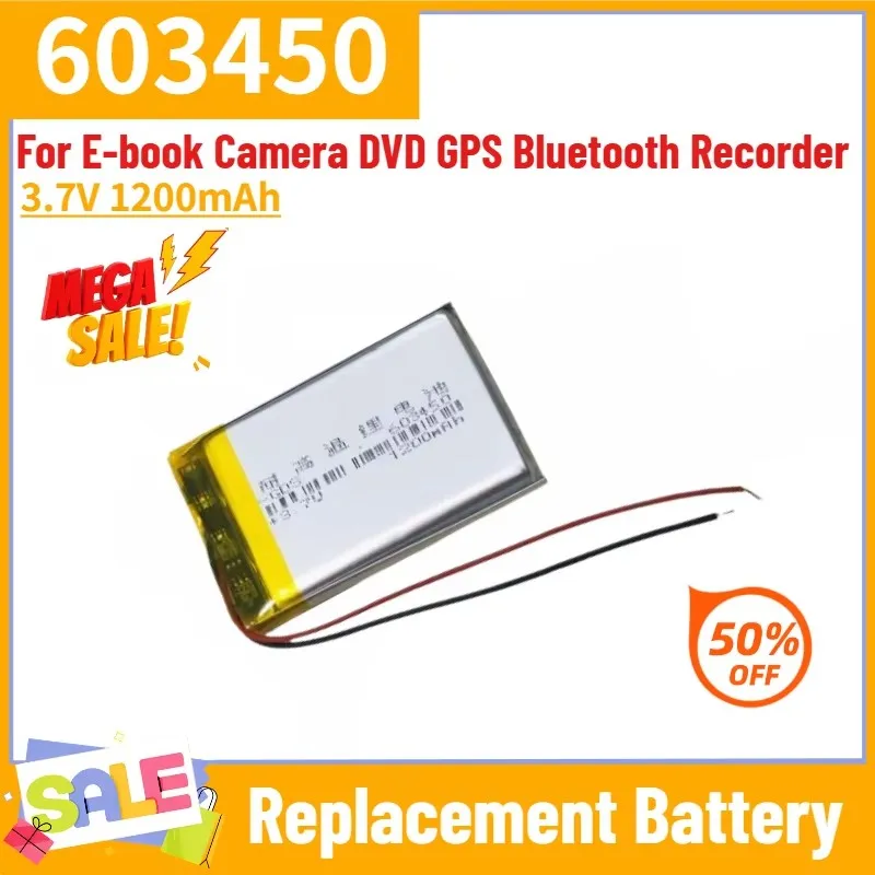 603450 3.7V 1200mAh Li-Polymer Battery For E-book Camera DVD GPS Bluetooth Recorder High Quality Replacement Battery