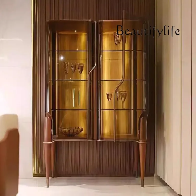 Modern light luxury glass door wine cabinet living room against the wall display designer high-end home solid wood side storage